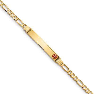 8 Inch Medical Red Enamel Figaro ID Bracelet 14k Gold XM565FR-8, MPN: XM565FR-8, 191101437632