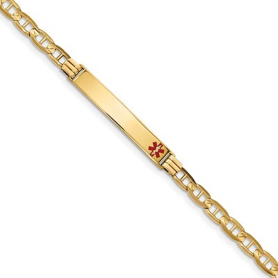 7 Inch Medical Red Enamel Anchor ID Bracelet 14k Gold XM570FR-7, MPN: XM570FR-7, 191101437724