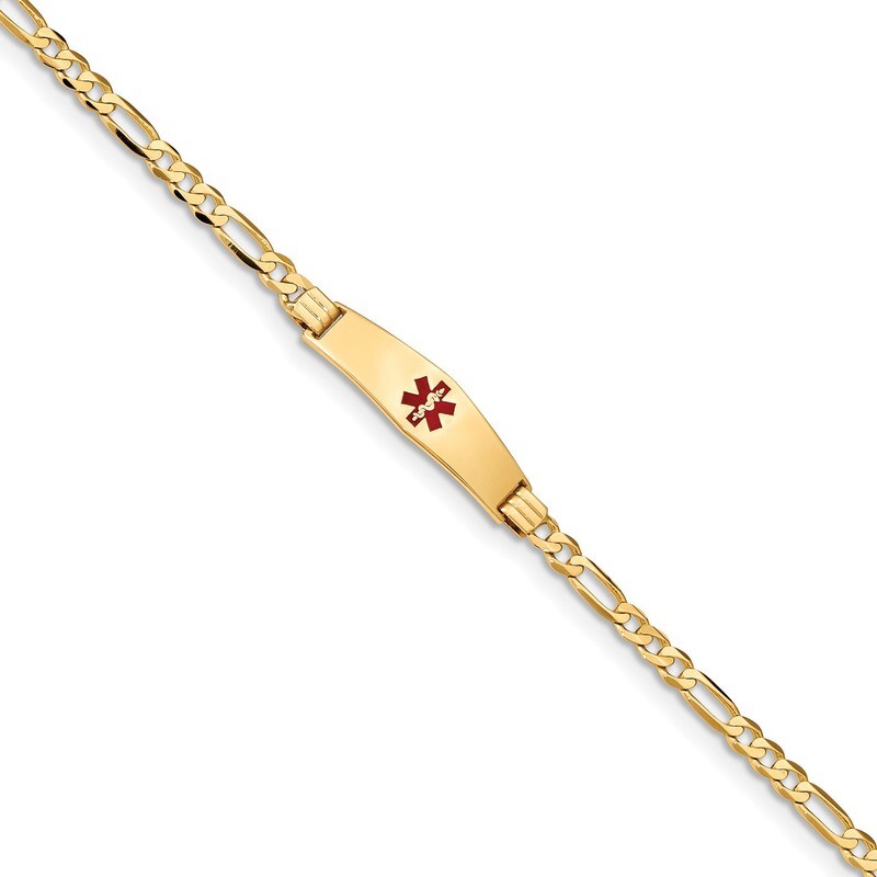 7 Inch Medical Soft Diamond Shape Red Enamel Figaro ID Bracelet 14k Gold XM553CC-7, MPN: XM553CC-7,…