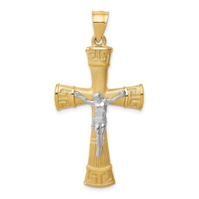 Brushed &amp; Polished Greek Key Crucifix Pendant 14k Two-tone Gold D4658, MPN: D4658, 883957220000