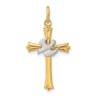 Polished and Satin Cross and Dove Pendant Sterling Silver Gold-Plated QC11121, MPN: QC11121,