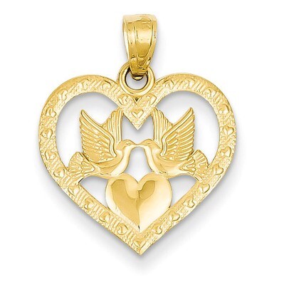 Two Doves In Heart Pendant 14k Gold D3832, MPN: D3832, 886774023137