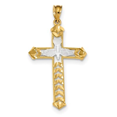 White with Yellow Polished Diamond -cut Dove Cross Pendant 14k Gold &amp; Rhodium K6278, MPN: K6278, 88…