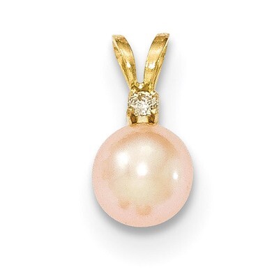 6-7mm Round Pink Fresh Water Cultured Pearl Diamond Pendant 14k Gold XF515, MPN: XF515, 883957754284