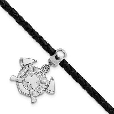 Maltese Irish Fireman Cross &amp; Axes Bead Leather Bracelet Sterling Silver PBS030BDSSBR, MPN: PBS030B…