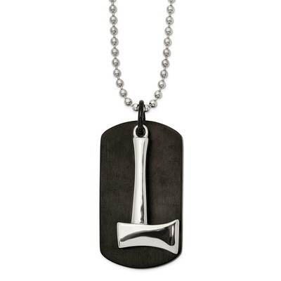 Black IP-plated Axe DogTag Necklace Stainless Steel Brushed and Polished SRN2629-24 by Chisel, MPN:…