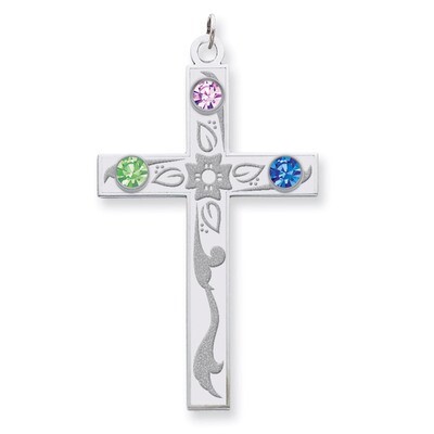 3 Birthstones Family Crystal Cross Pendant Sterling Silver QMP4/3SS, MPN: QMP4/3SS, 883957602929