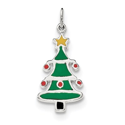 Enamel Christmas Tree Pendant Sterling Silver Polished QC8610, MPN: QC8610, 191101471216
