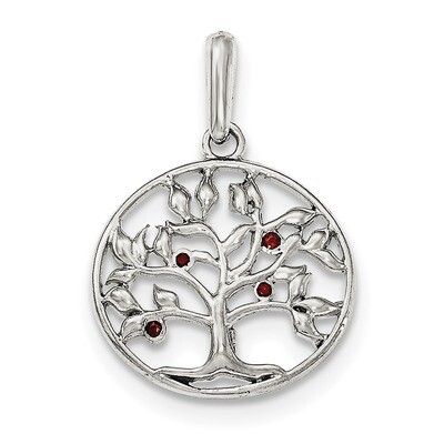 Red CZ Diamond Tree Circle Pendant Sterling Silver Polished QP4320, MPN: QP4320, 191101359873