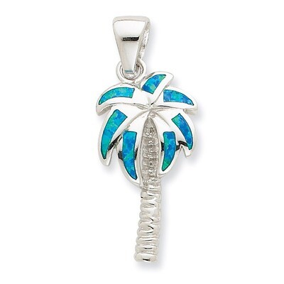 Blue Opal Inlay Palm Tree Pendant Sterling Silver QP1896, MPN: QP1896, 883957560014