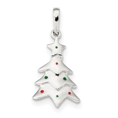 Enameled Christmas Tree Pendant Sterling Silver Polished QC9238, MPN: QC9238, 883957833163