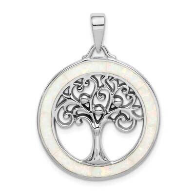 Created Opal Circle with Tree Pendant Sterling Silver Rhodium-plated QP5131, MPN: QP5131, 883957839…