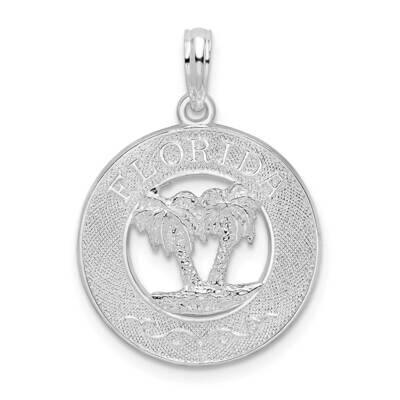 Florida Circle with Palm Tree Pendant Sterling Silver Polished QC10591, MPN: QC10591, 637218186471