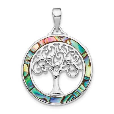 Abalone Circle with Tree of Life Pendant Sterling Silver Rhodium-plated QP5134, MPN: QP5134, 886774…