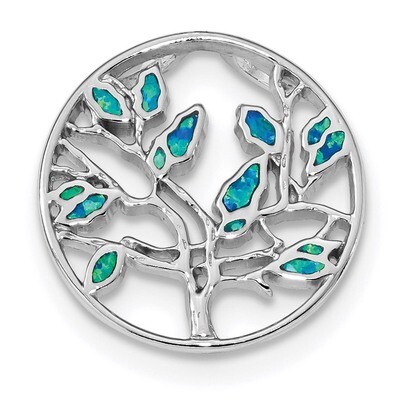 Blue Created Opal Tree Pendant Sterling Silver Rhodium-plated QP4864, MPN: QP4864, 883957949994