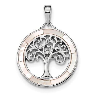 White Mother of Pearl Tree of Life Pendant Sterling Silver Rhodium-plated QP4912, MPN: QP4912, 8867…