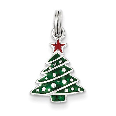 Enamel Christmas Tree Charm Sterling Silver QC6064, MPN: QC6064, 191101561252