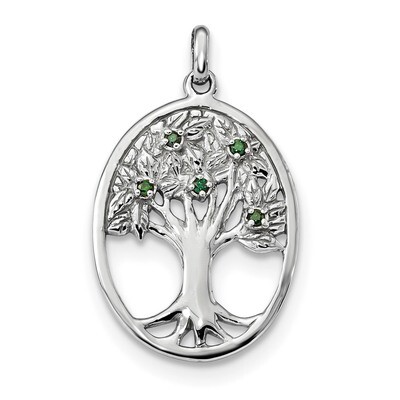 Green Glass Buds Oval Tree Pendant Sterling Silver Rhodium-plated QP4908, MPN: QP4908, 886774012995