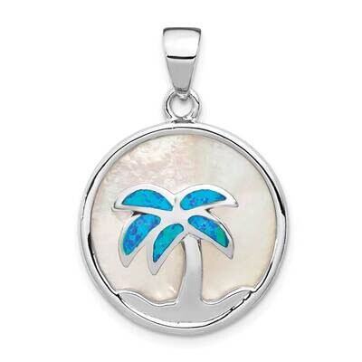 MOP &amp; Created Opal Inlay Palm Tree Pendant Sterling Silver Rhodium-plated QP5125, MPN: QP5125, 8839…