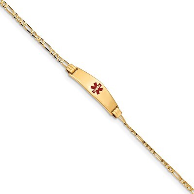 8 Inch Medical Soft Diamond Shape Red Enamel Figaro ID Bracelet 14k Gold XM550CC-8, MPN: XM550CC-8,…