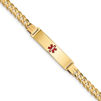 7 Inch Medical Red Enamel Curb Link ID Bracelet 14k Gold XM581CR-7, MPN: XM581CR-7, 191101439025
