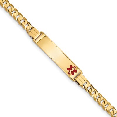 7 Inch Medical Red Enamel Curb Link ID Bracelet 14k Gold XM581FR-7, MPN: XM581FR-7, 191101438790
