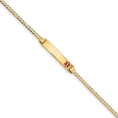 7 Inch Medical Red Enamel Curb Link ID Bracelet 14k Gold XM551FR-7, MPN: XM551FR-7, 191101436291