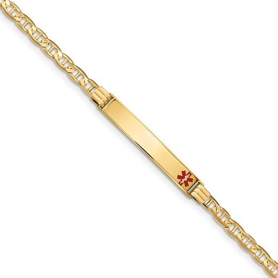 7 Inch Medical Red Enamel Anchor Link ID Bracelet 14k Gold XM569FR-7, MPN: XM569FR-7, 191101437700