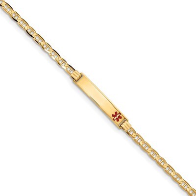 8 Inch Medical Red Enamel Anchor Link ID Bracelet 14k Gold XM555FR-8, MPN: XM555FR-8, 191101436451