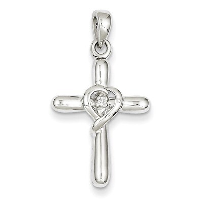 White Diamond Heart Cross Pendant Sterling Silver QC6683, MPN: QC6683, 883957529271