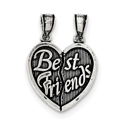 Best Friends Break Apart Heart Pendant Sterling Silver Antiqued QC8531, MPN: QC8531, 191101360817