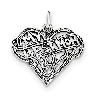 Best Mom Heart Pendant Sterling Silver Antiqued QC8500, MPN: QC8500, 191101362064
