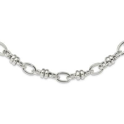 Fancy Polished Link Necklace 19 Inch Sterling Silver QG5965-19, MPN: QG5965-19,