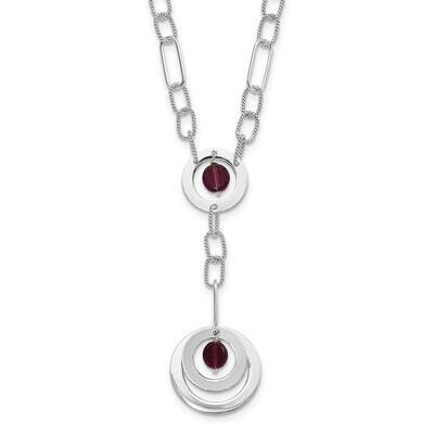 Purple Crystal Fancy Link Drop Necklace Sterling Silver QH1125-16, MPN: QH1125-16, 883957048406