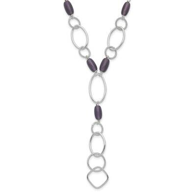 Purple Crystal Fancy Link Drop Necklace Sterling Silver QH1122-16, MPN: QH1122-16, 883957055619