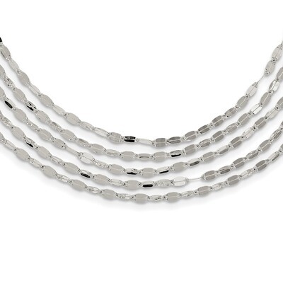 5 Strand Fancy Flat Link Necklace 17 Inch Sterling Silver QG3870-17, MPN: QG3870-17, 191101072666