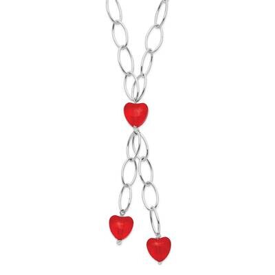 Red Crystal Heart Fancy Link Necklace Sterling Silver QH1123-16, MPN: QH1123-16, 883957030692