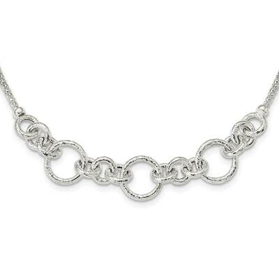 Fancy Link with 2 Inch Extender Necklace 16 Inch Sterling Silver Textured QG5972-16, MPN: QG5972-16,