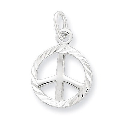 Peace Sign Symbol Charm Diamond-cut Sterling Silver QP1827, MPN: QP1827, 886774760186