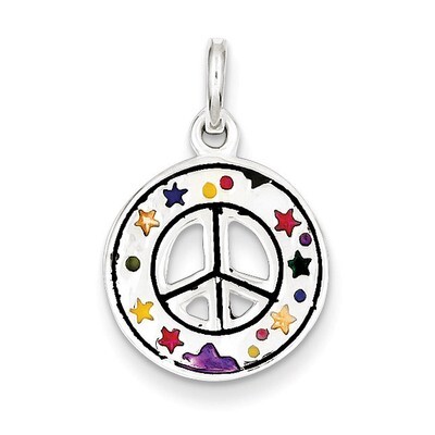 Peace Sign Charm Sterling Silver Enameled QC7109, MPN: QC7109, 883957579153