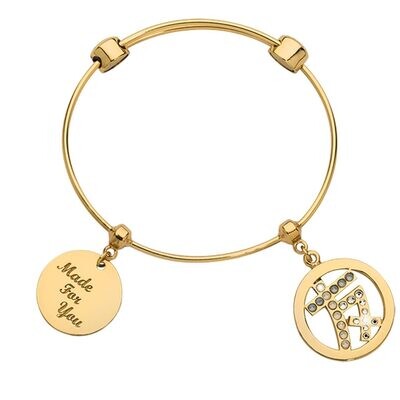 Nikki Lissoni Charm Bangle with Two Fixed Charms Infused with Emotion  By Chinese Sign For Friendsh…