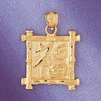 Dazzlers Jewelry Luck Chinese Sign Pendant Necklace Charm Bracelet in Yellow, White or Rose Gold 93…