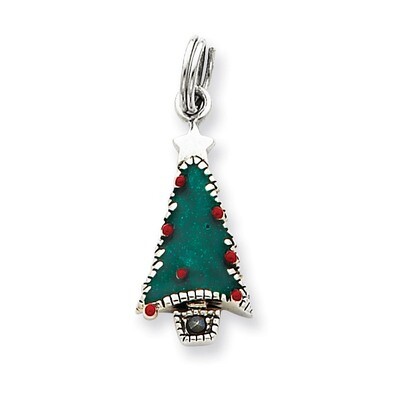 Enameled Christmas Tree Charm Sterling Silver QC3795
