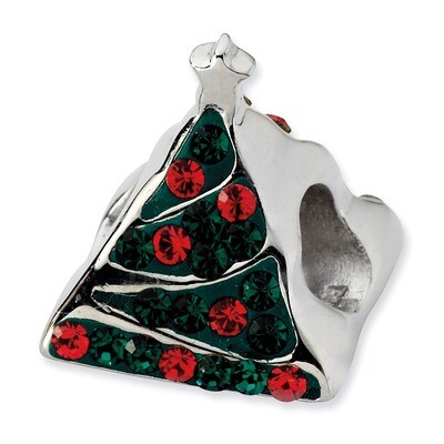 Green-Red Crystal Christmas Tree Bead Sterling Silver QTA160