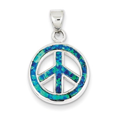 Blue Inlay Created Opal Peace Sign Pendant Sterling Silver QP2745, MPN: QP2745, 883957490533