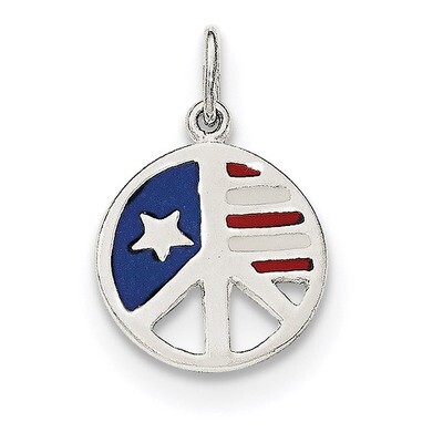Enamel American Flag Peace Sign Pendant Sterling Silver Polished QC8637, MPN: QC8637, 191101359255
