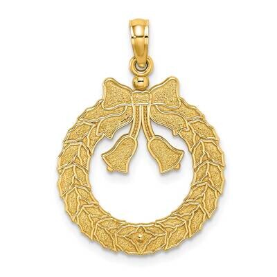 Christmas Wreath Charm 14k Gold Satin &amp; Polished C2211, MPN: C2211, 637218053070