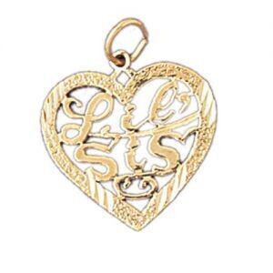 Dazzlers Jewelry Little Sister Heart Pendant Necklace Charm Bracelet in Yellow, White or Rose Gold …