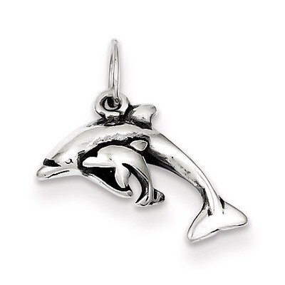 Antiqued Dolphin with Baby Charm Sterling Silver QC6943, MPN: QC6943, 883957570044