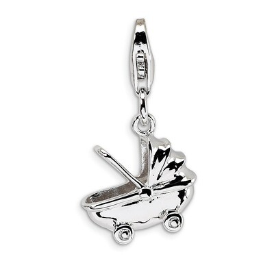 Baby Carriage Charm Sterling Silver QCC168 by Amore La Vita, MPN: QCC168, 883957331256